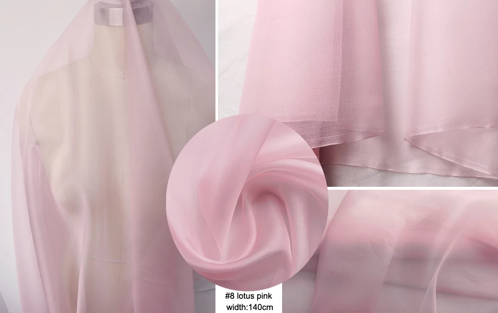 45'' / 55'' breit pro Meter steif geformte Hochzeitsgaze aus schlichter, natürlicher Organza-Stoff aus reiner Seide – Detail 26