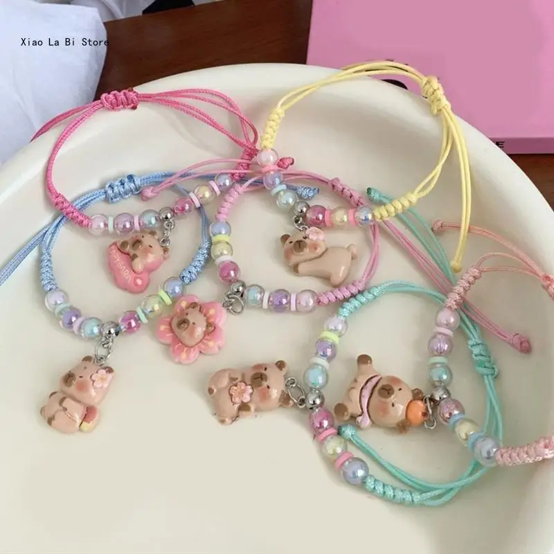 Adorable Children's Macaron Colored Bracelet Featuring Cartoon Capybara Pattern Comfortable And Secure For Daily Wear