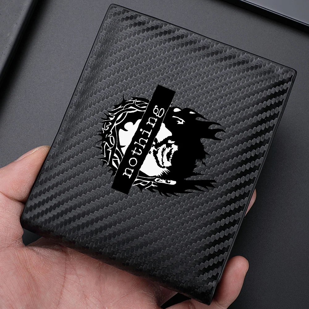 Fashionable men's short wallet with carbon fiber texture, personalized print pattern, multi-functional casual wallet