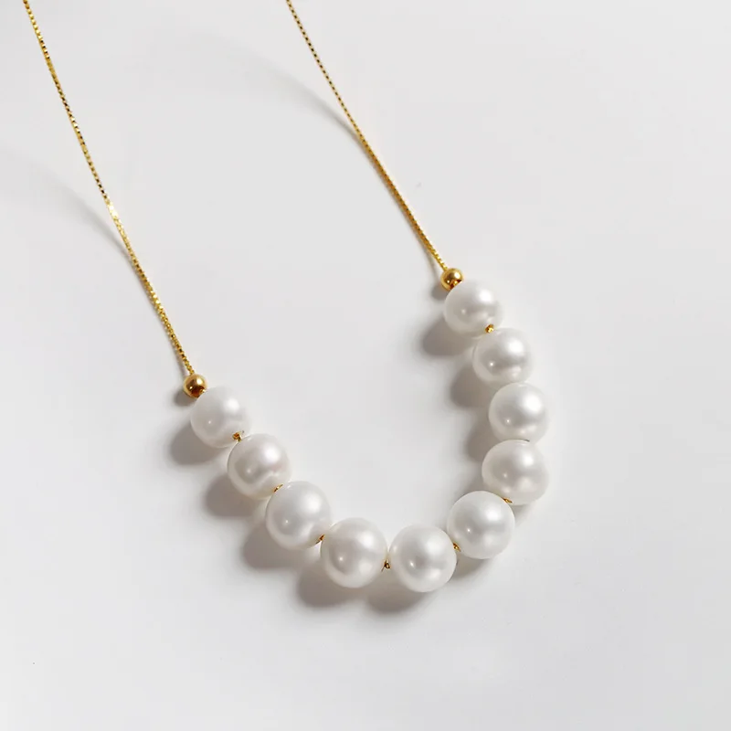 

Pearl Necklace 10-11mm Round White Pearls Cultured Strand Choker Necklace Handmade Chain Dainty Mother's Day Birthday Gifts