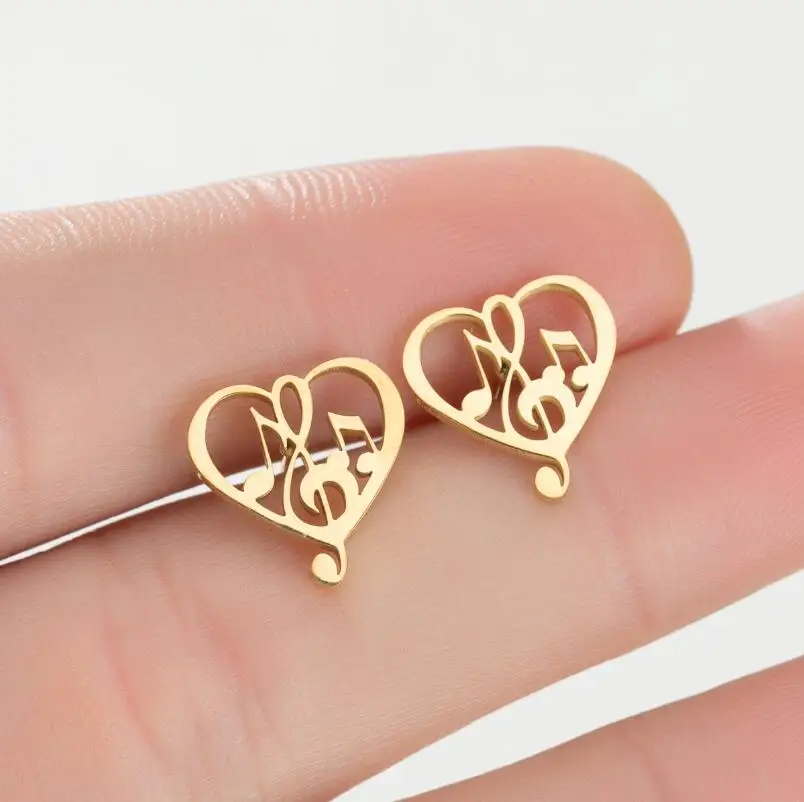 Korean Music Note Earring Heart Of Treble And Bass Fashion Stainless Steel Earings Women Female Wedding Gift Jewelry Pendientes