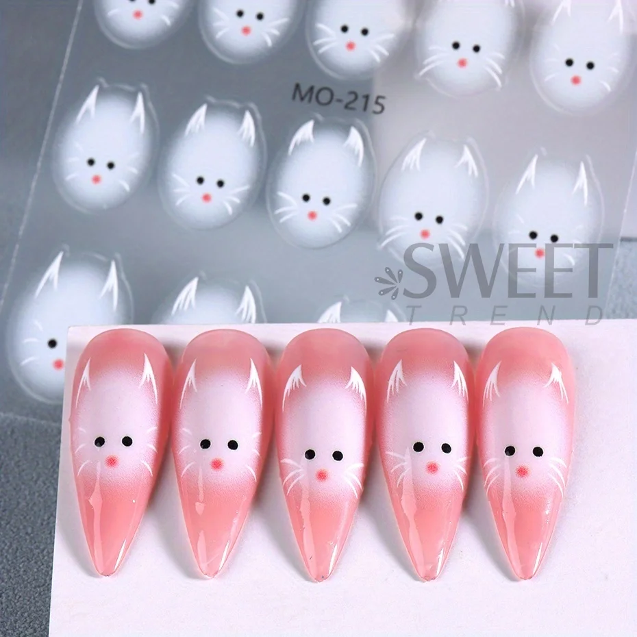 ぬいぐるみ猫ネイルアートステッカーカラフルな白動物デザインかわいい漫画粘着スライダー和風 DIY チャームマニキュア箔