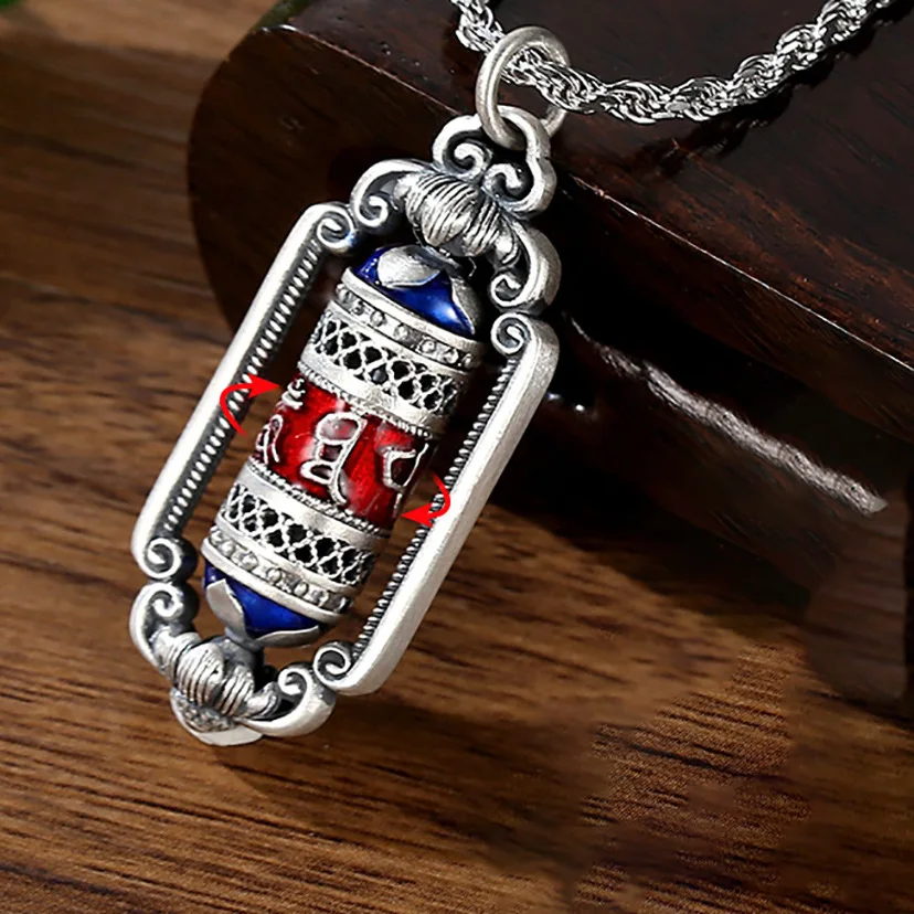 Silver six character mantra road pendant, retro transfer bead, high-end and versatile men's and women's jewelry