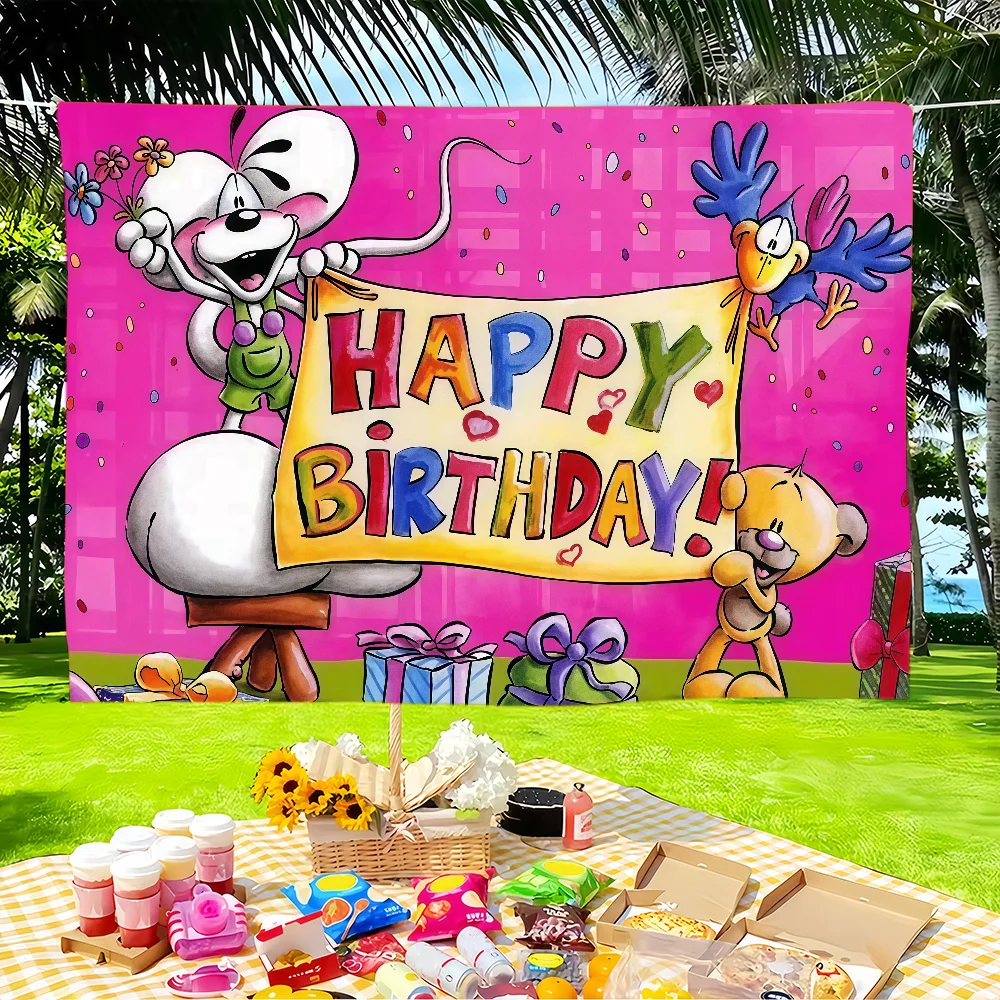 Cartoon Diddl Cute Birthday flag For Garden Party Living Room Home Balcony Wall Decor Banner Bedroom Outdoor Tapestry