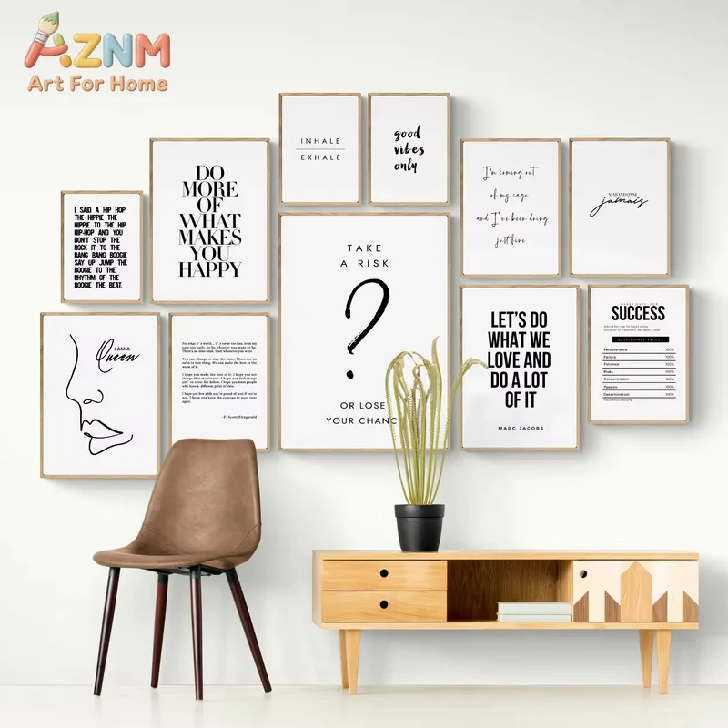 AZNM Canvas Painting Quotes Letters Wall Art Kitchen Posters and Prints Ofiice Black and White Wall Pictures for Living Room