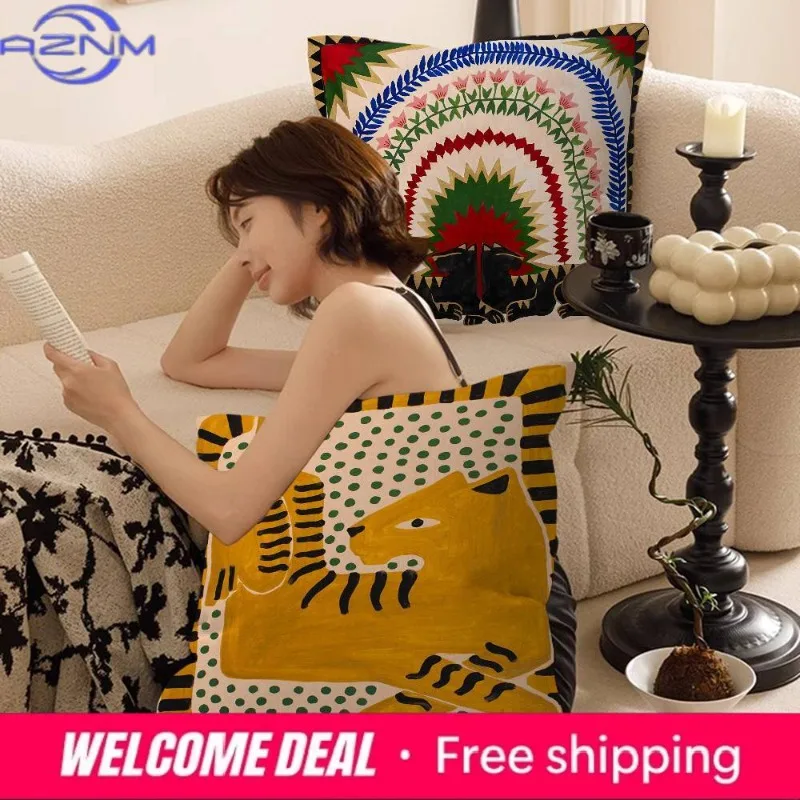 Ancient Egypt Abstract Colorful Tiger Leopard Cushion Cover Car Throw Pillow Case For Sofa Car Christmas Gift 40x40cm 45x45cm