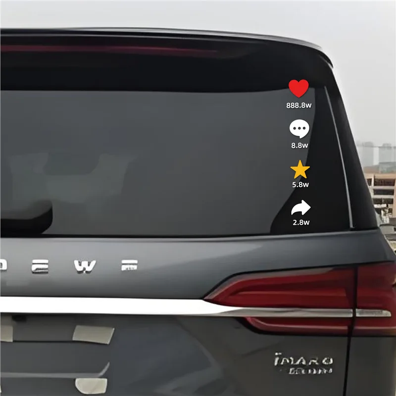 

1Pc Funny Social Media Icon Car Sticker Like Comment Favorite Share Decals Creative Rear Window Personalized Waterproof Decor