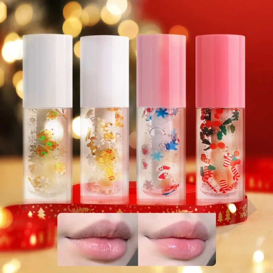 Custom 4colors Big Brush Head Lip Oil Clear Moisturizing Long Lasting Nourish Portable Easy To Use Thick Pole Christmas Lip Oil