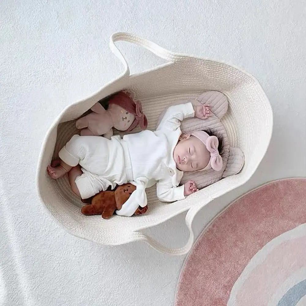 2022 Korean Style Baby Portable Cradle Newborn Car Portable Basket Woven Cradle Bed Out Sleeping Basket Woven Basket