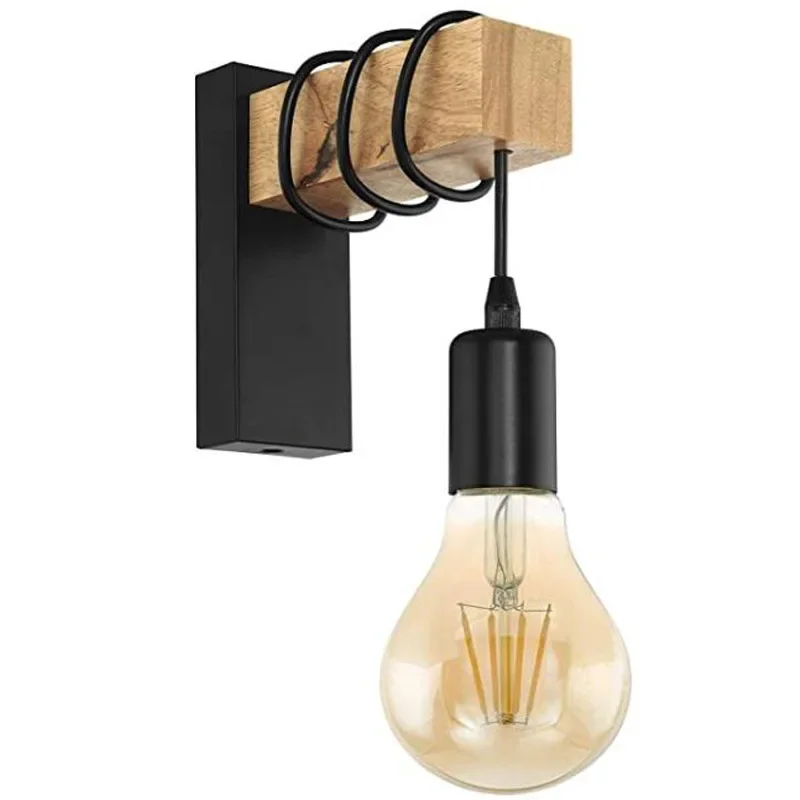 

Nordic Stairs Led Light Lamps for Home Iron Wood Black E27 Wall Light Fixture Lampara De Pared