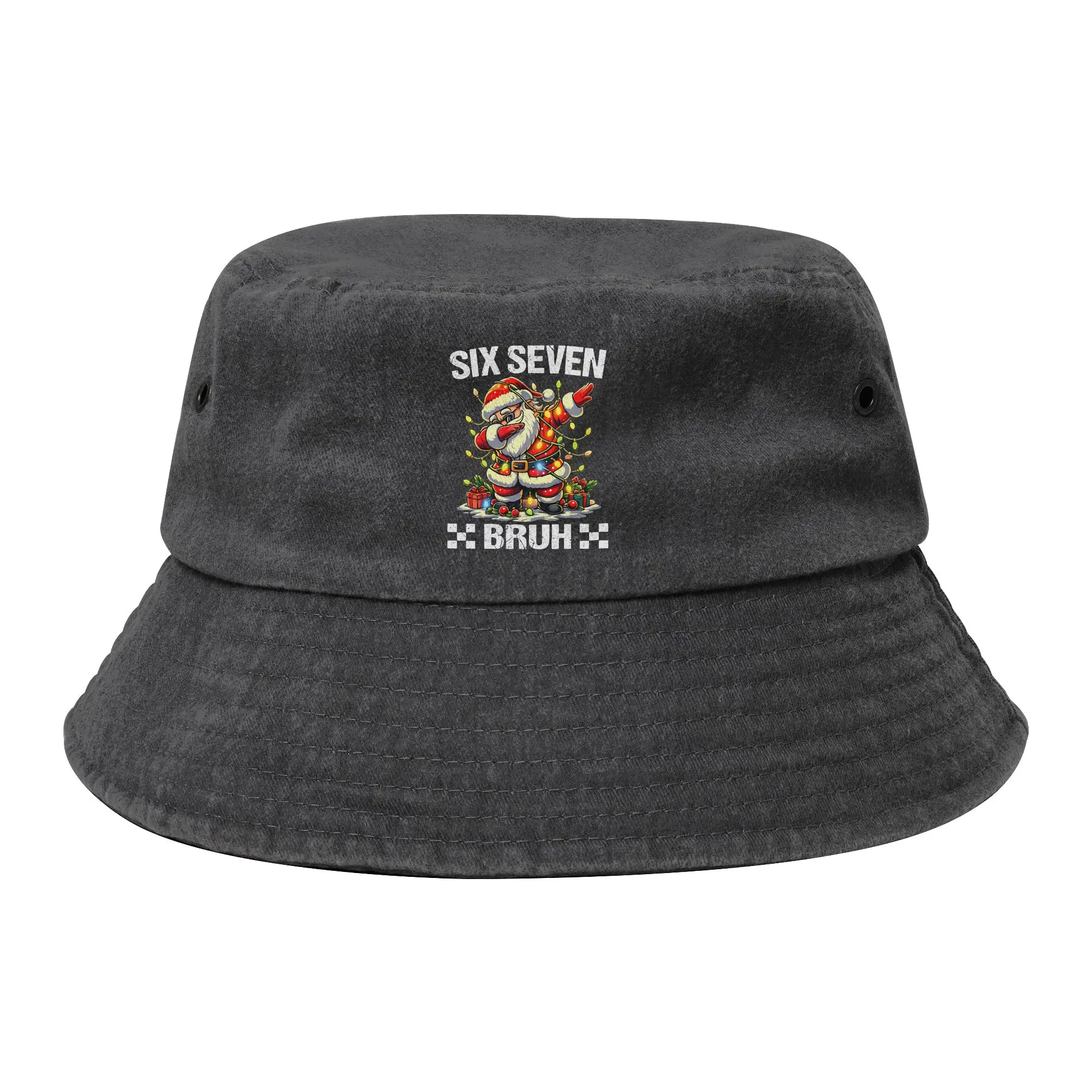 Christmas Number 67 Santa Bucket Hat for Unisex Travel Six Seven Distressed Denim Floppy Hat Camping Fishing Fisherman Cap