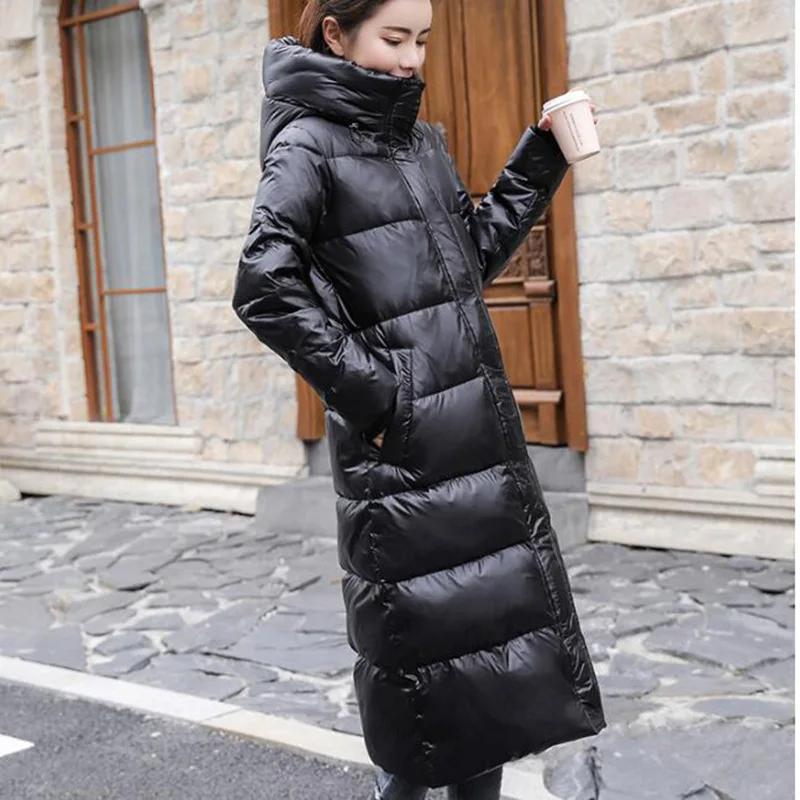 2023 Winter New Fashion 90% White Duck Down Long Jacket Women Thick Warm Loose Cocoon Type Hooded Puffer Coat Outwear