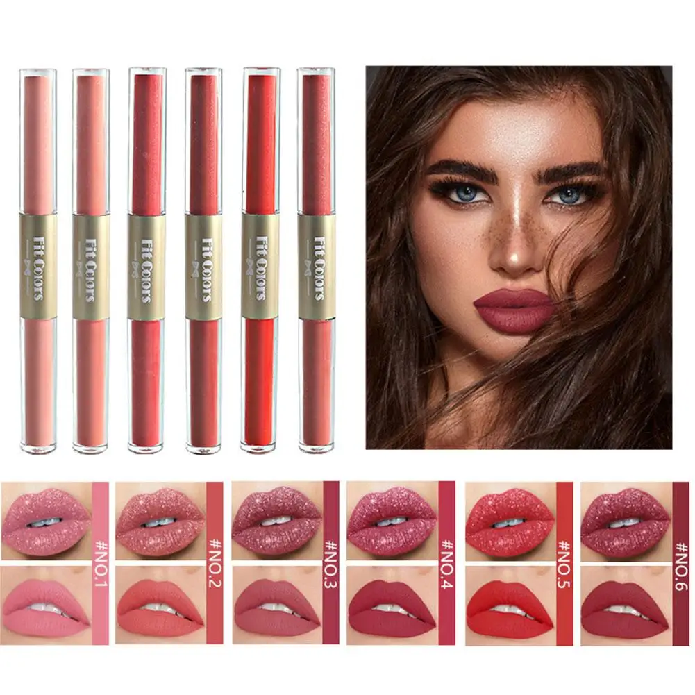 New 2 In 1 Liquid Lipstick Matte Velvet Waterproof Gloss Stick Shimmer Glitter Cup Fashion Lasting Lip Non Cosmetics O1n2