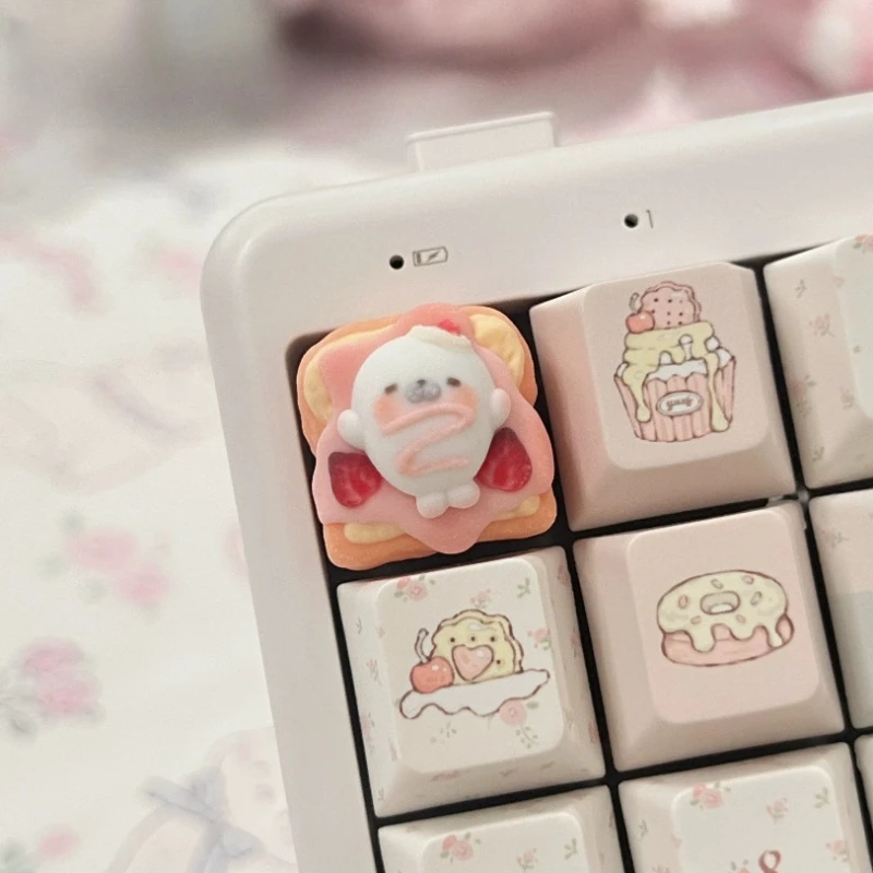 Seal Strawberry Toast Theme Keycaps Set Custom Original Handmade 3D Resin 1pc Keycap for Mechanical Keyboard Accessories Gift
