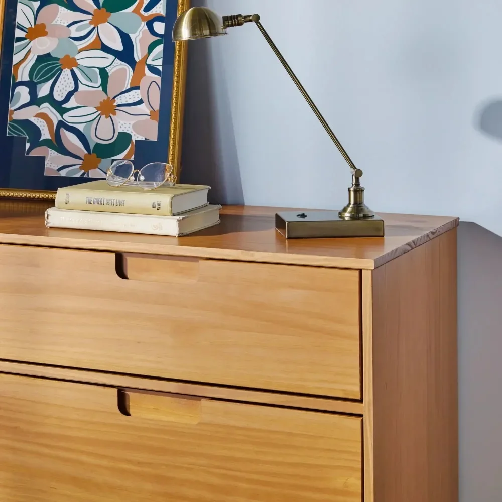6-Drawer Solid Wood Caramel Dresser  Storage Cabinet Living Room Cabinets image 3