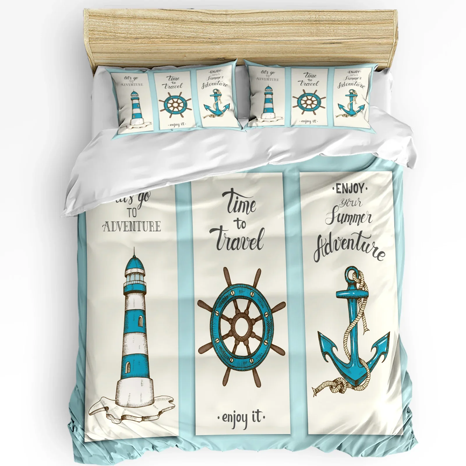 

Lighthouse Anchor Rudder Nautical Bedding Set 3pcs Duvet Cover Pillowcase Kids Adult Quilt Cover Double Bed Set Home Textile