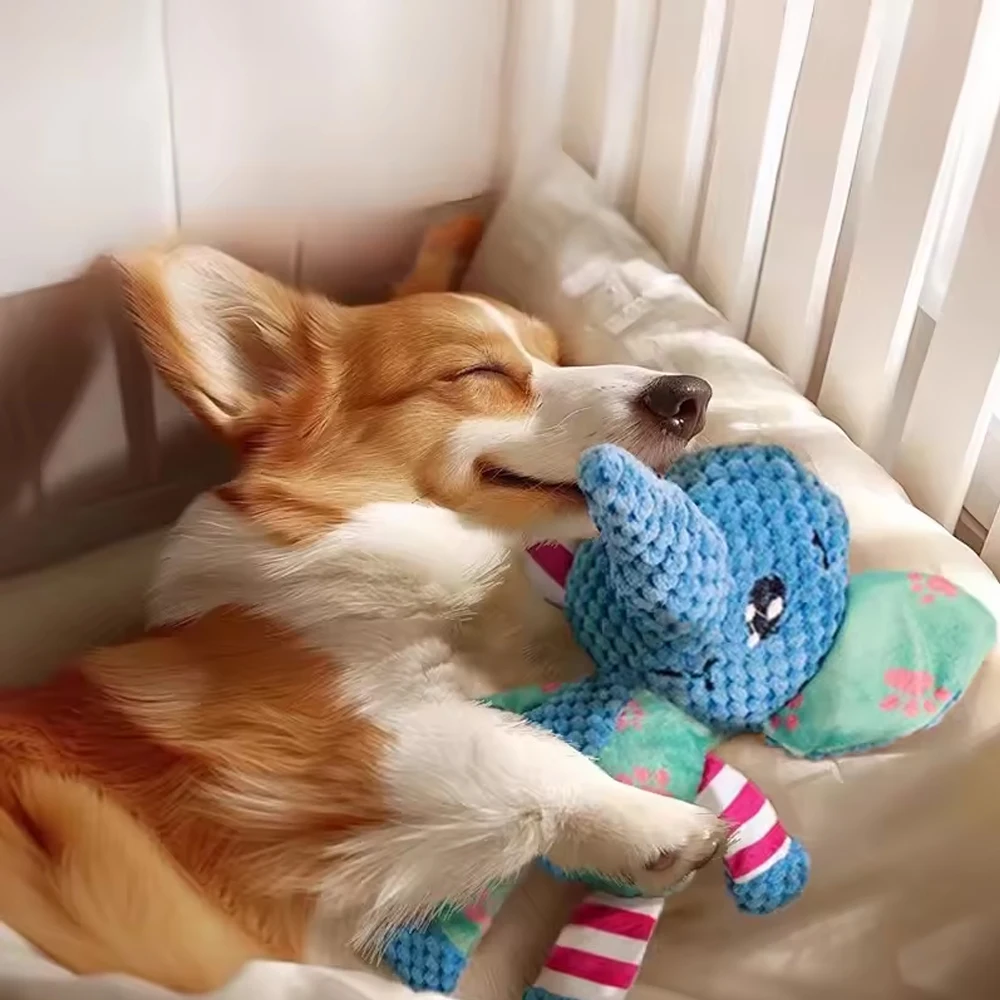 Juego de juguetes de peluche duraderos para mascotas, lindo zorro y elefante chirriante con diseño a prueba de masticar para perros pequeños, alivio del aburrimiento