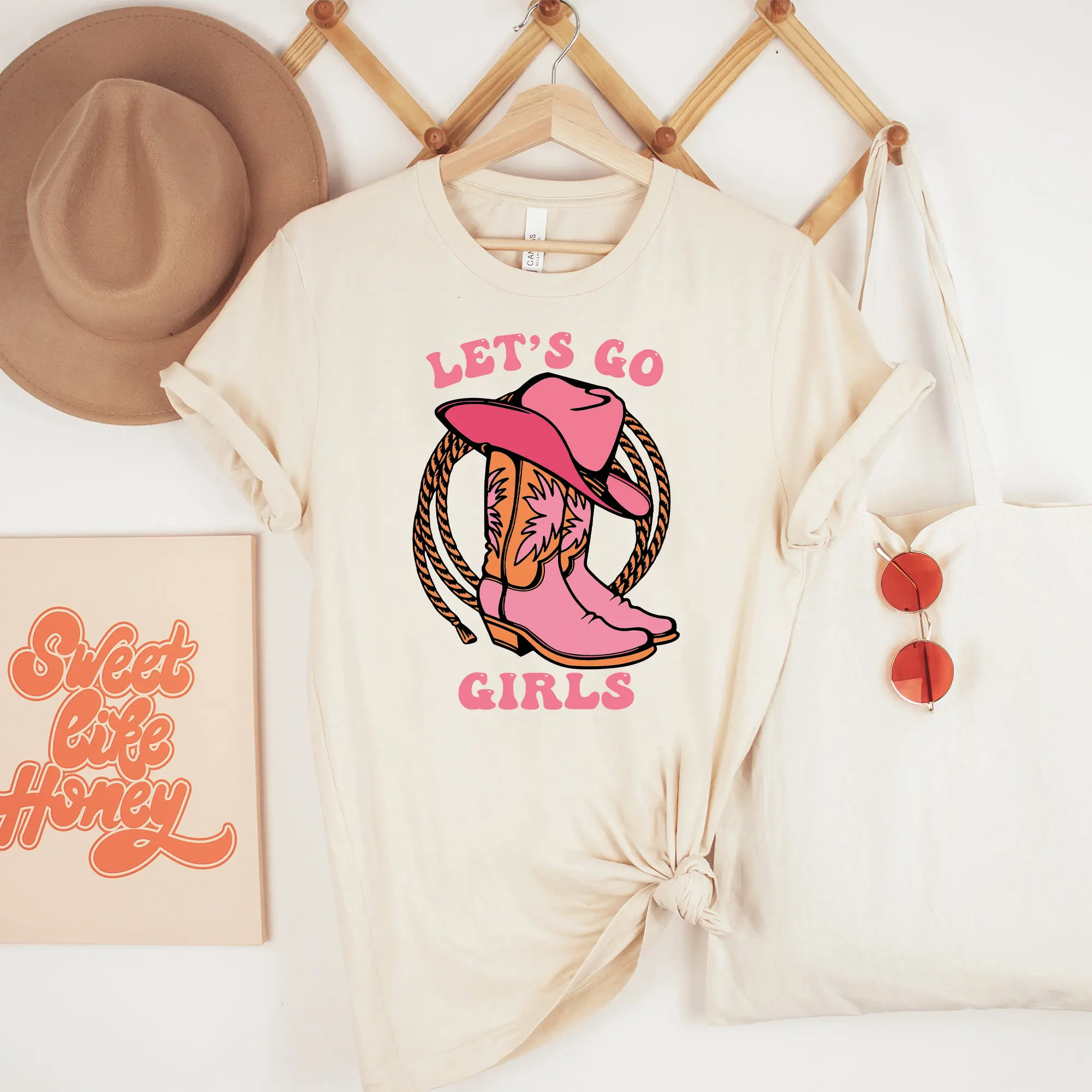 Let'S Go Girls Cowboy Hat Boot T Shirt Pink Girl Trip Western Lets