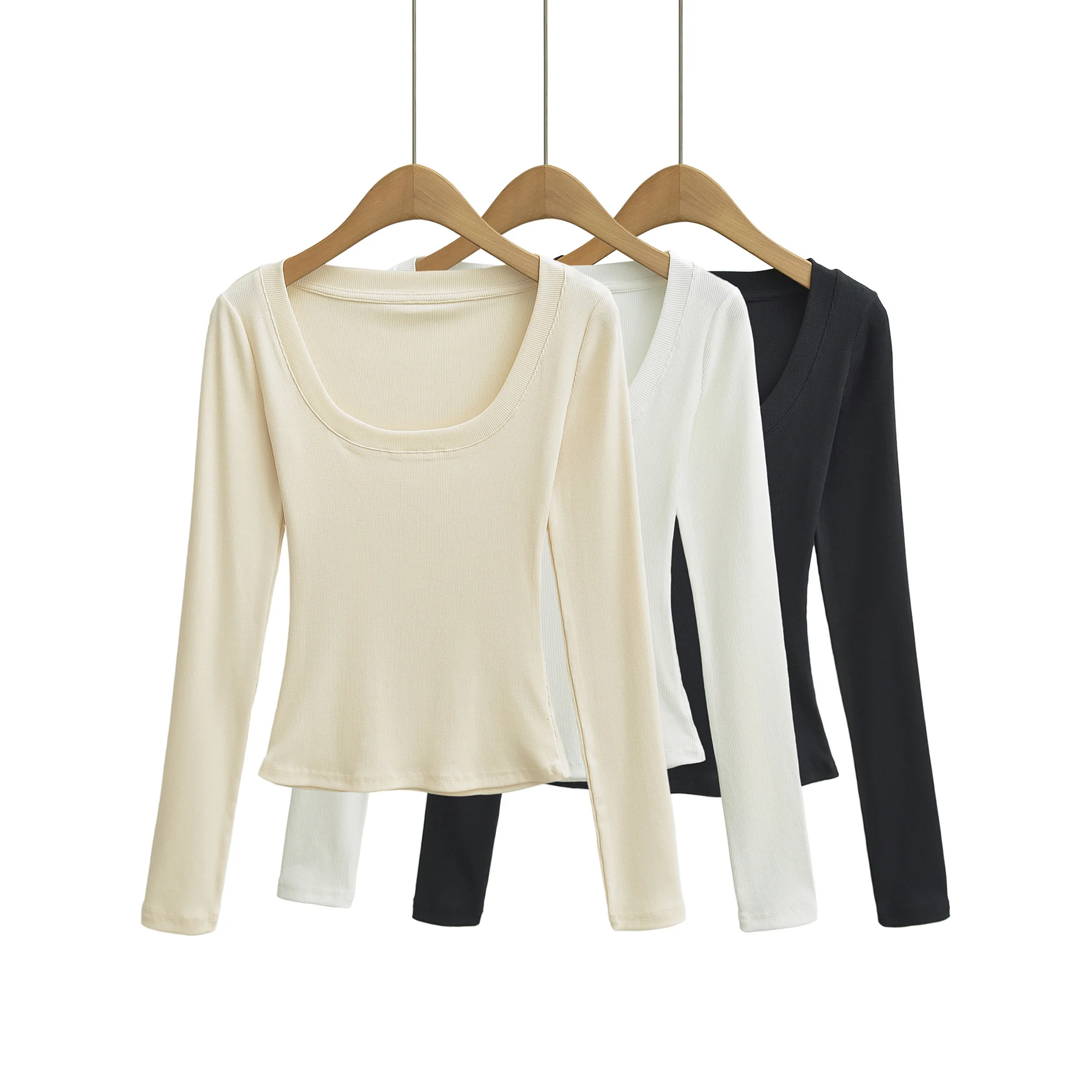 4 Colors Spring Autumn Women Plain Color O Collar Jersey Long Sleeve Tee Stretch Slim Fit Base Short T-shirts Crop Top White