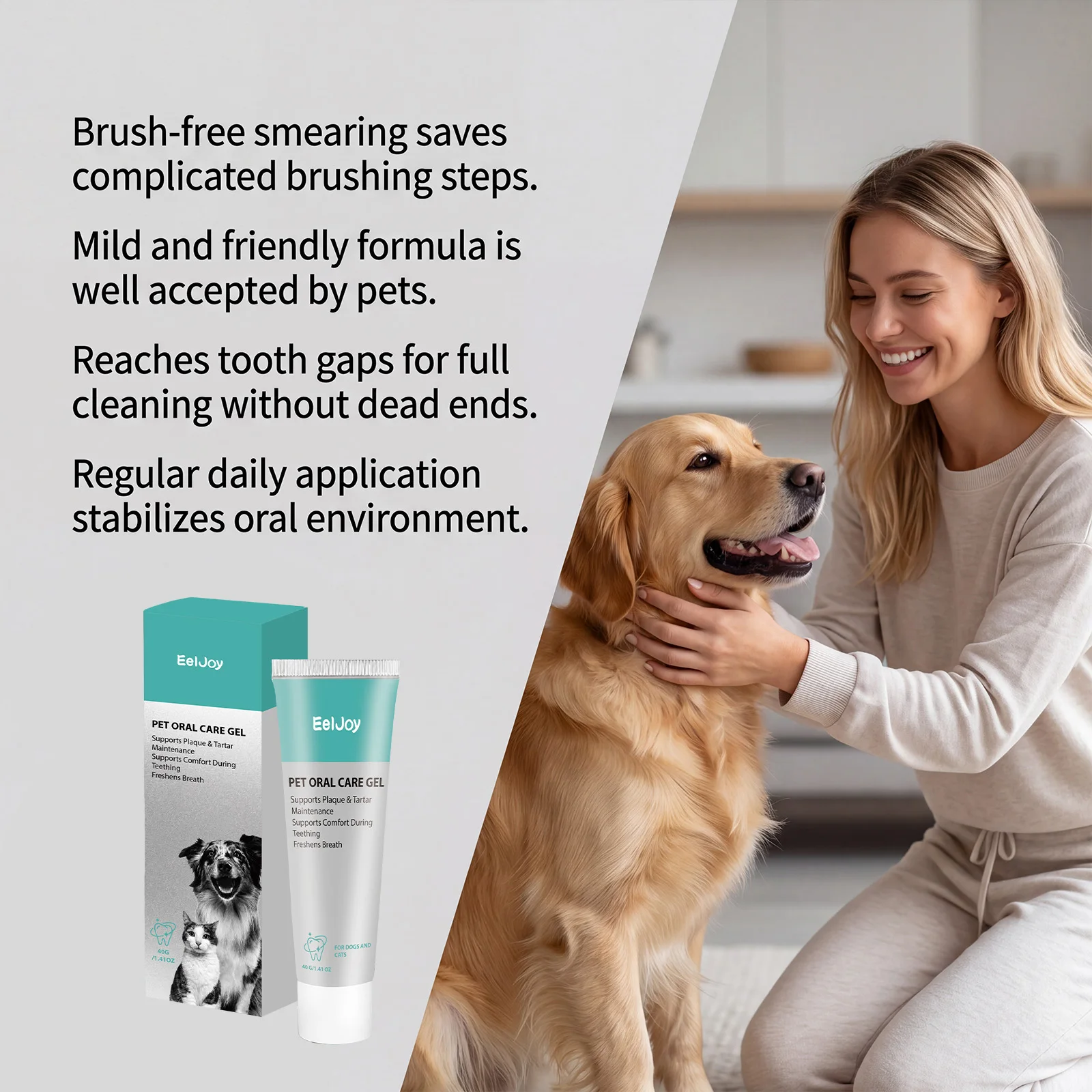 EelJoy Pet Oral Care Gel No Brushing Dog Cat Toothpaste Remove Plaque Tartar Stains Fresh Breath Gentle Pet Teeth Cleaning Gel
