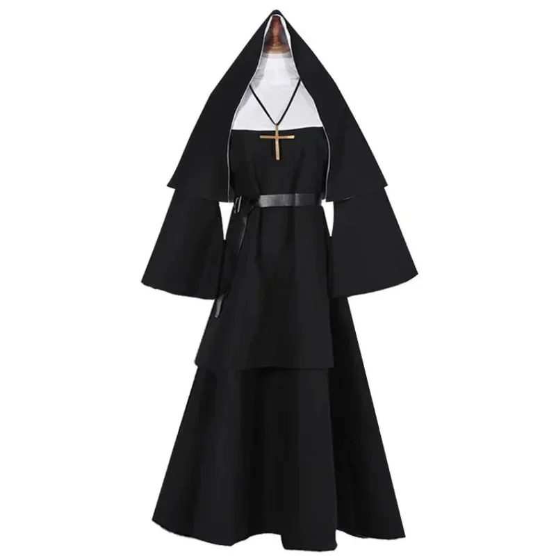 

ABC123Halloween Cosplay Costume Traditional Adult Valak Black Religious Robe Suit Halloween Party Demon Nun Perx;3,f'6,h.7;j
