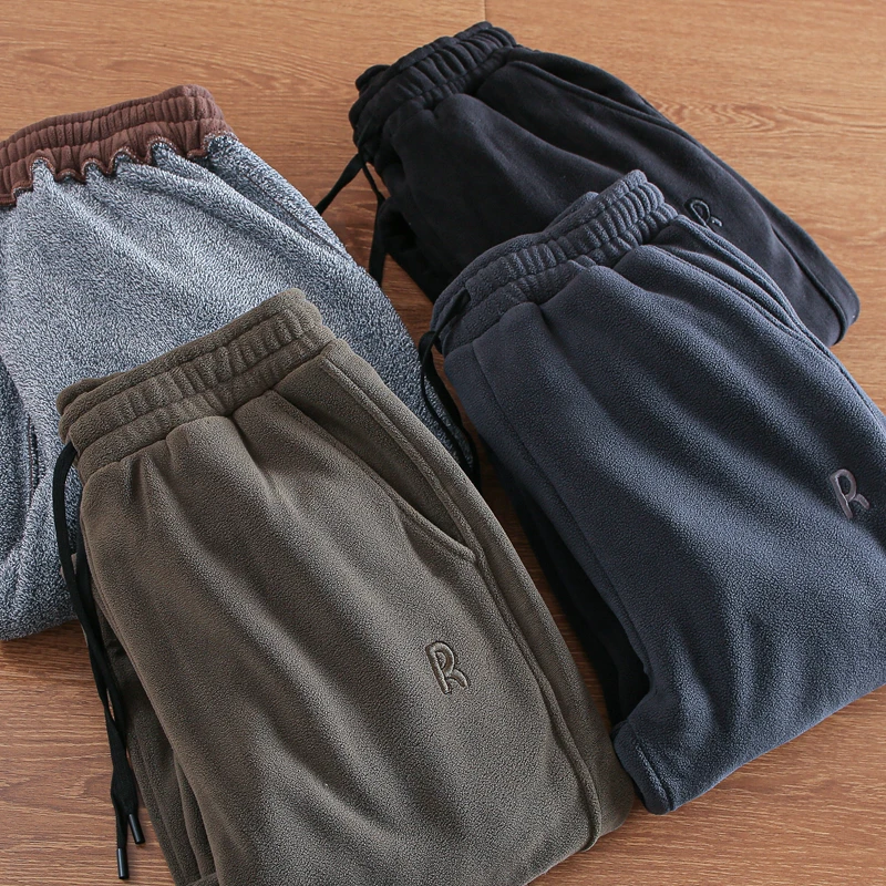 

Men's Thiened Fce Lined Winter Sports Casual Sweatpants Loose Fit Long Trousers Youthful Vitali Sle Couple's Pants