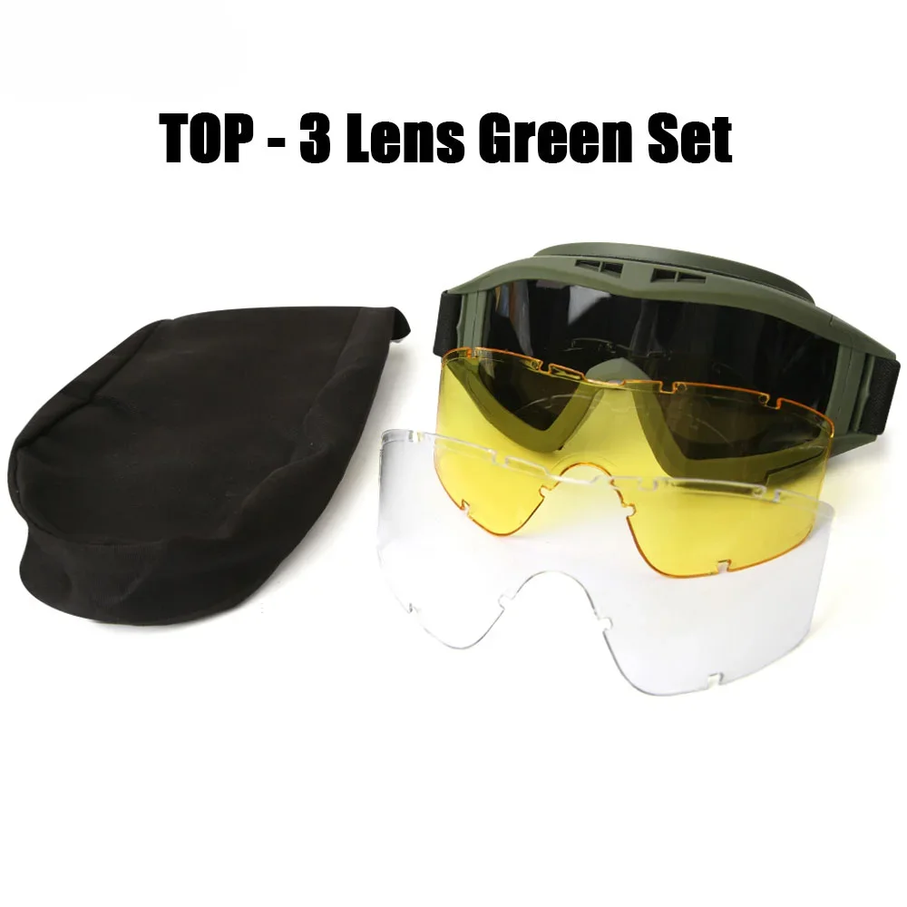 Neue Airsoft Taktische Schutzbrille 3 Objektiv Winddicht Staubdicht Schießen Motocross Motorrad Bergsteigen Gläser CS Sicheren Schutz