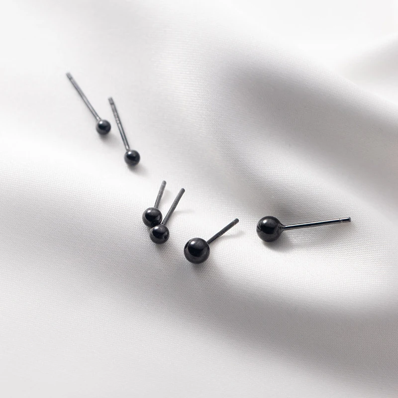 Modian Authentic 925 Sterling Silver Black Gold Color Round Beads Stud Earrings For Women Sterling Silver Fine Jewelry Present