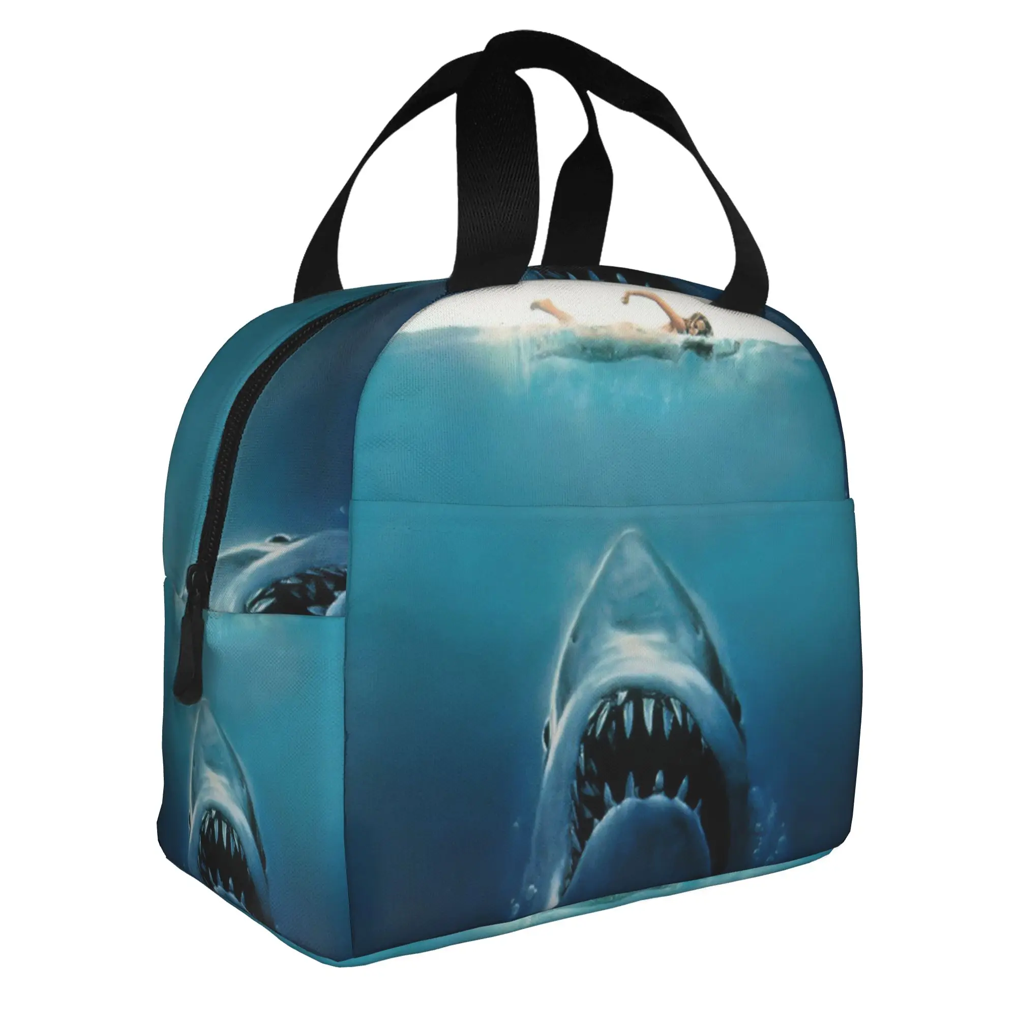 J-Jaw-Shark Insulated Lunch Tote Bag for Women Thriller Film Portable Thermal Cooler Food Lunch Box Outdoor Camping Travel