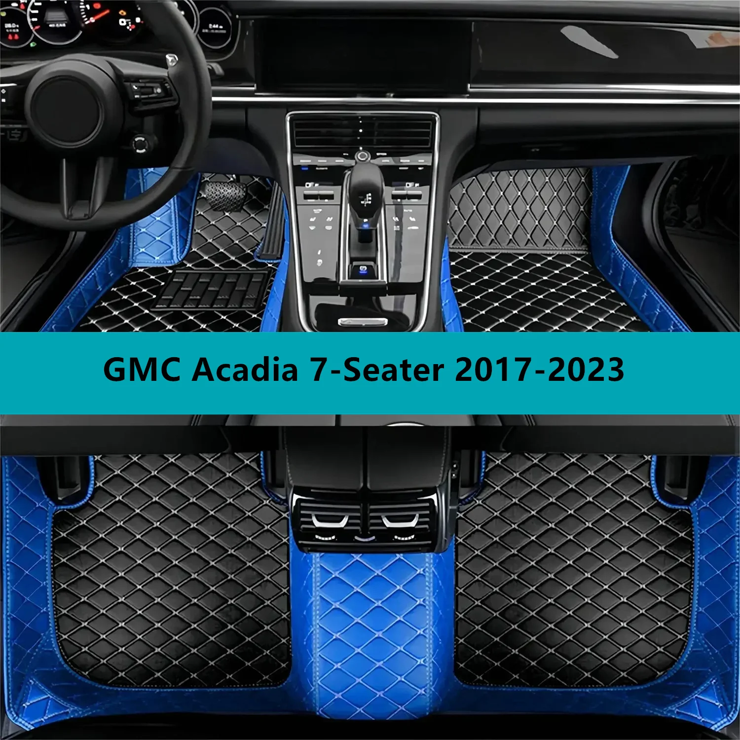 Full Set Car Floor Mats for GMC Acadia 7-Seater 2017-2023 Leather Floor Mats for Cars Mats Carpets