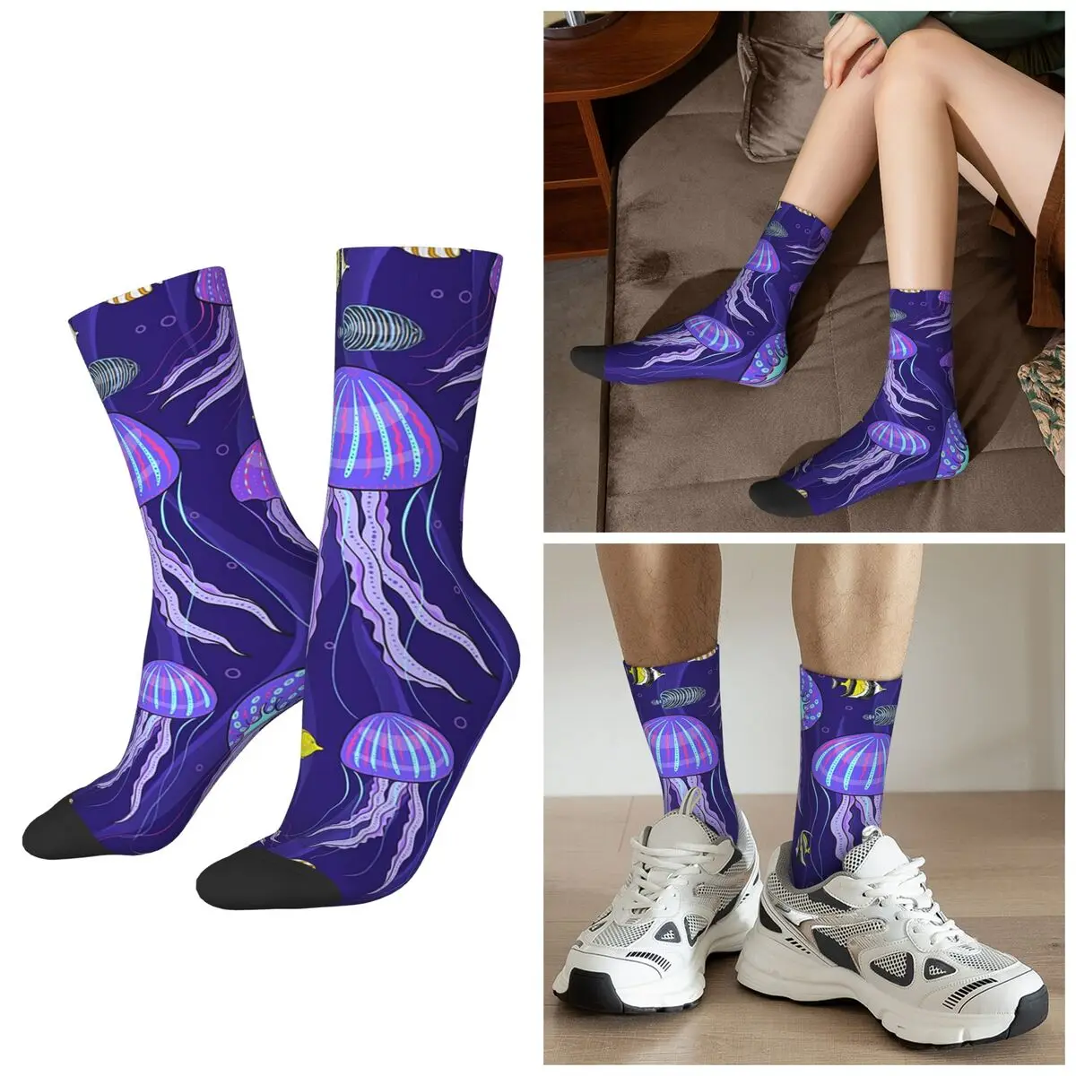 

All Seasons Cartoon Luminescent Jellyfish Ocean Socks Harajuku Sport Middle Tube Socks Stockings for Men Women Valentine's Day