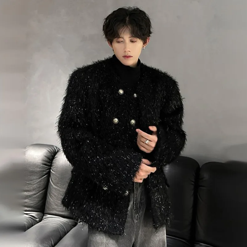 WVGA Autumn Winter New Men Tide Double-Breasted Trendy Long Sleeve Coats Ncihe Chic Casual Korean Style Collarless Jacket W17357