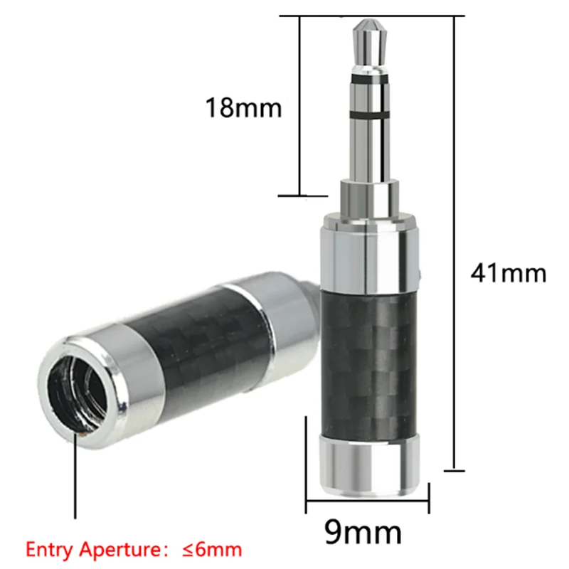 Conector de cable de soldadura auxiliar para auriculares, conector macho de Audio estéreo de fibra de carbono y cobre de 3,5mm, chapado en rodio, 2 piezas