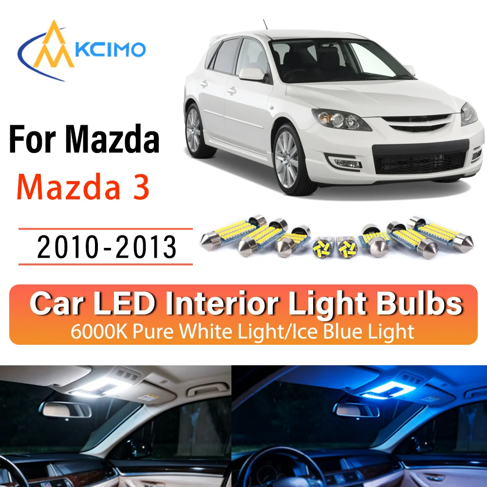 Kit d'éclairage intérieur LED à lueur persistante Plug & Play pour Mazda 3 2010-2013 2011 – Remplacement des lampes de dôme, de lecture, de coffre et de habitacle – Amélioration