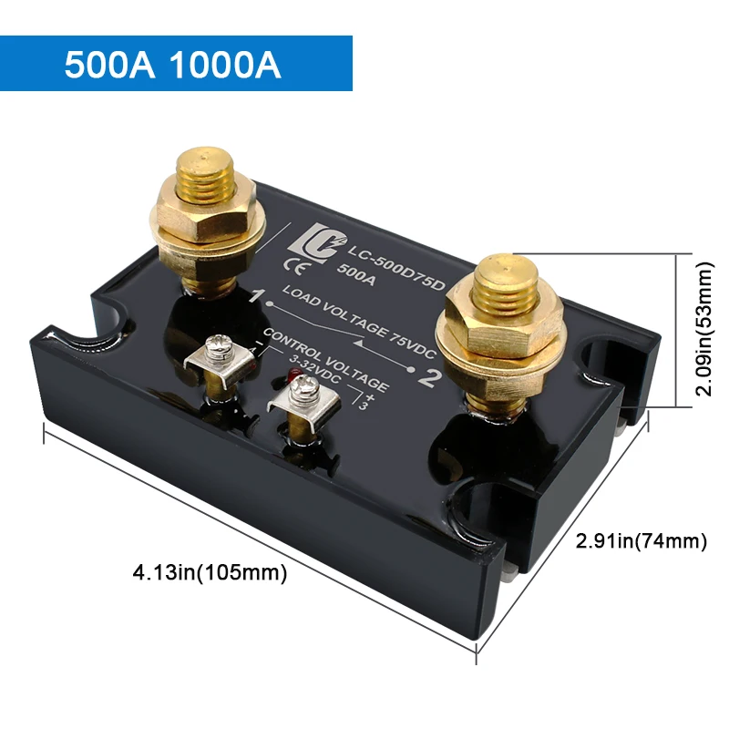 LCTC DC Control przekaźnik półprzewodnikowy DC 500A 1000A z radiatorem SSR regulator dużej mocy 3-32VDC LC-500D75D