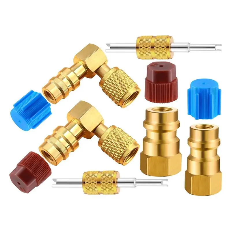 

Комплект переходников для кондиционеров TFORU-R12 на R134A, быстросъемный клапан-муфта A/C 90 ° Адаптер для модернизации портов высокого/низкого давления