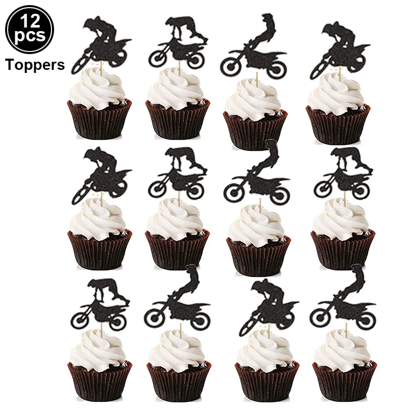 Motocross-Geburtstagsparty-Dekoration, Kuchen-Cupcake-Topper, Motorrad-Banner, Kuchendekoration für Geburtstagsparty-Zubehör für Männer oder Jungen – Detail 11