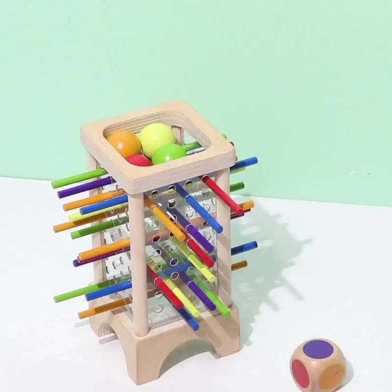 Jogo de tabuleiro de vara de madeira interação pai filho montessori brinquedos de madeira, jogo de cilindro acrílico de 4 lados, jogo de seleção de vara