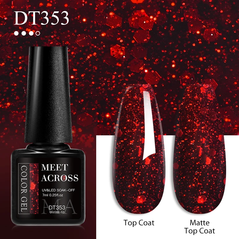 MEET ACROSS 7ml Red Series Gel Nail Polish Glitter Red Winter Nail Art Varnish Semi Permanent Soak Off UV Gel For Nails