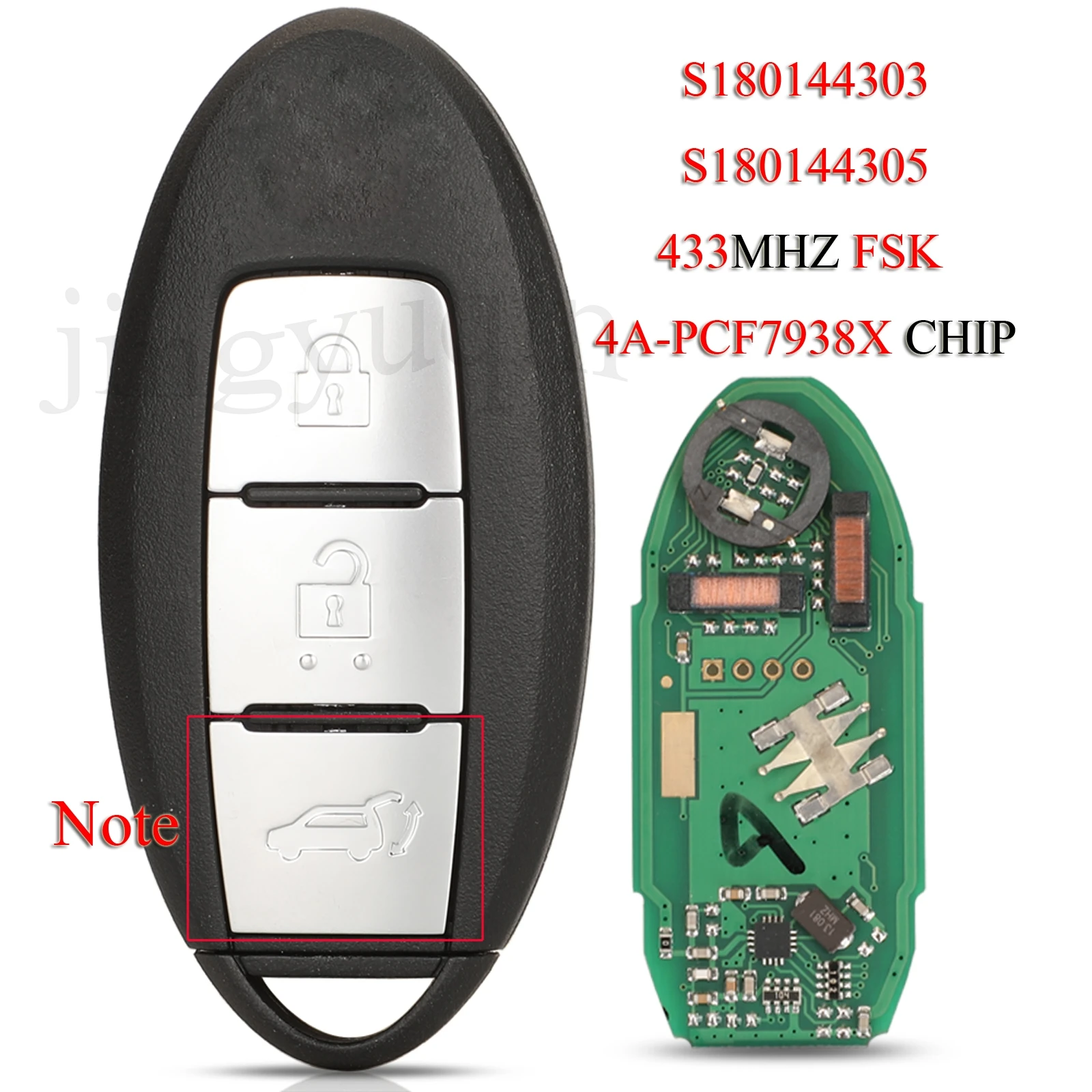 

jingyuqin 5PCS/Lot S180144303 S180144305 Remote Smart Car Key For Nissan Murano 3Buttons 433MHZ FSK 4A PCF7938X Chip