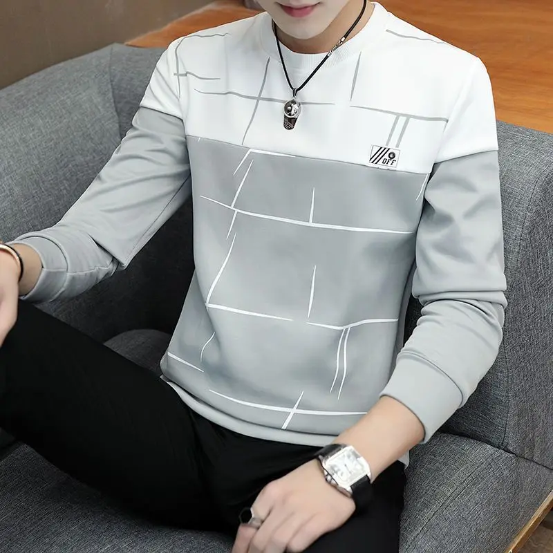Sweatshirt Men's Spring and Autumn Men's Round Neck Plus Velvet Thickened Long-sleeved T-shirt Baita Slim Base Shirt Casual Top
