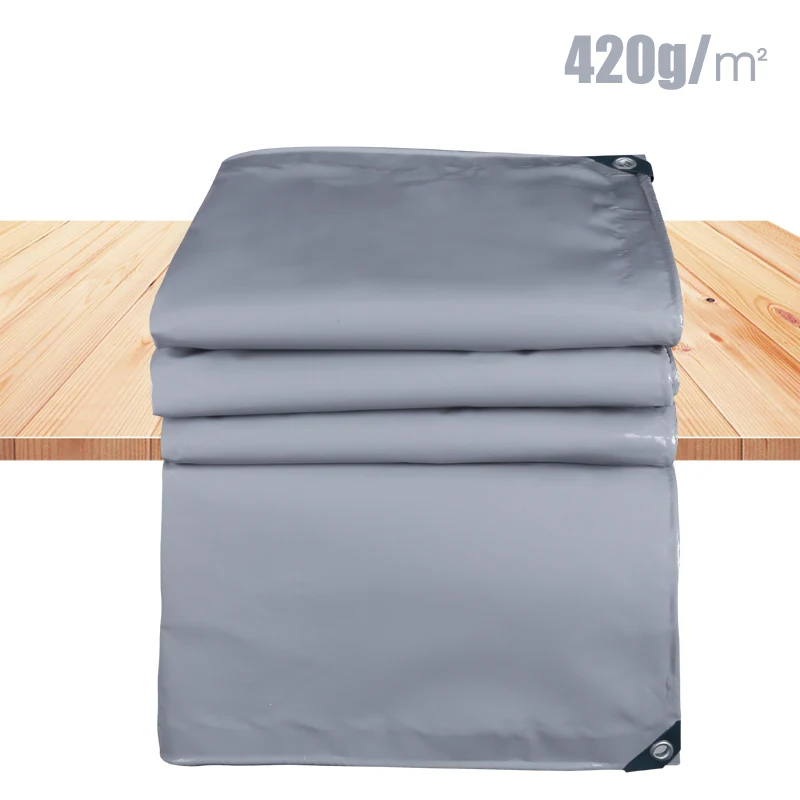 

420gsm Heavy Duty PVC Knife Scraping Cloth Waterproof Tarpaulin Gray Rain Tarp Outdoor Awning Canvas Trailer Cover 0.4MM Thicken