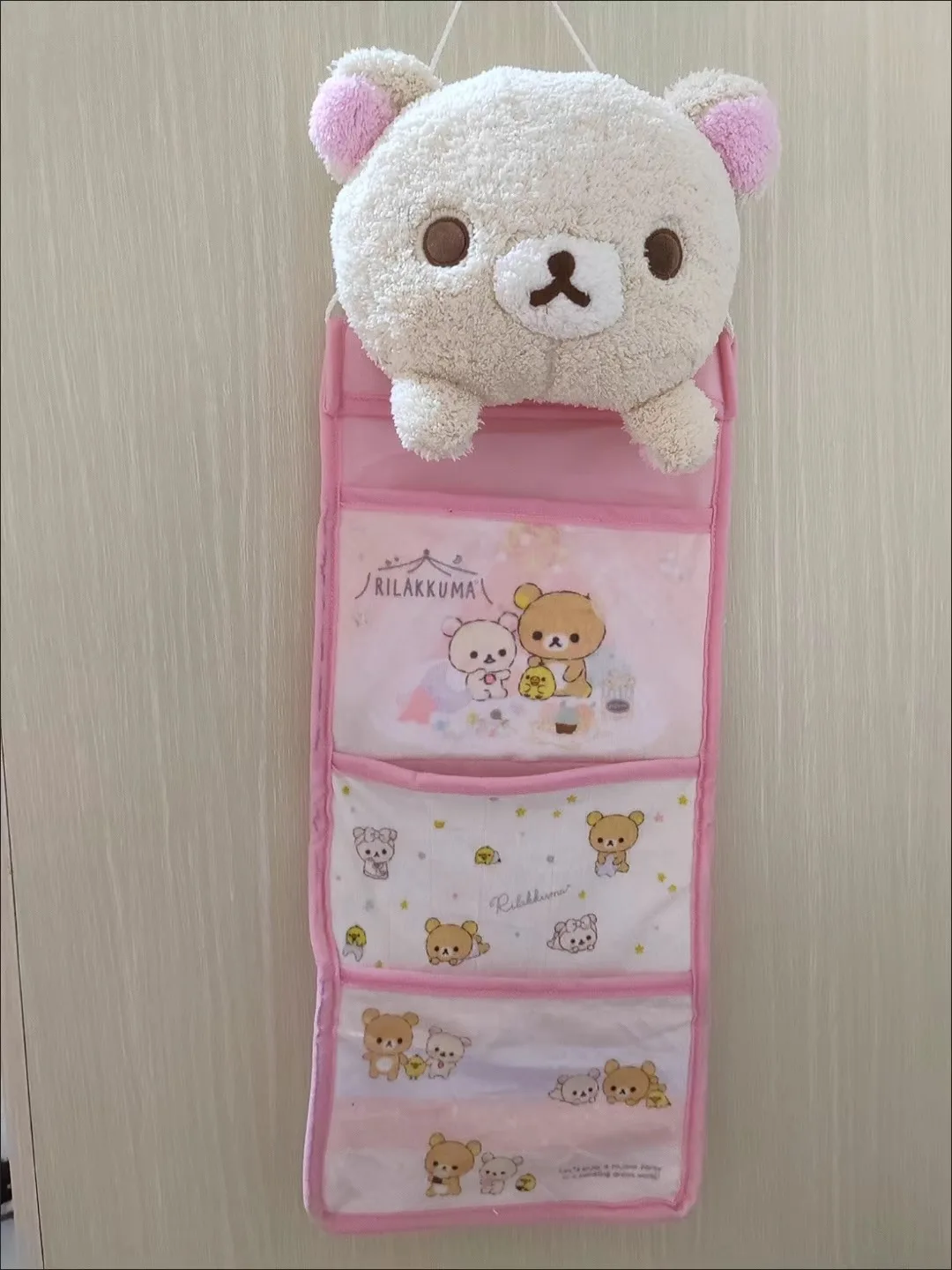 Kawaii Rilakkumas Wall Hanging Storage Bag Cartoon Korilakkuma Bear Door Hanging Bag Large Capacity Sundries Storage Bag Gifts