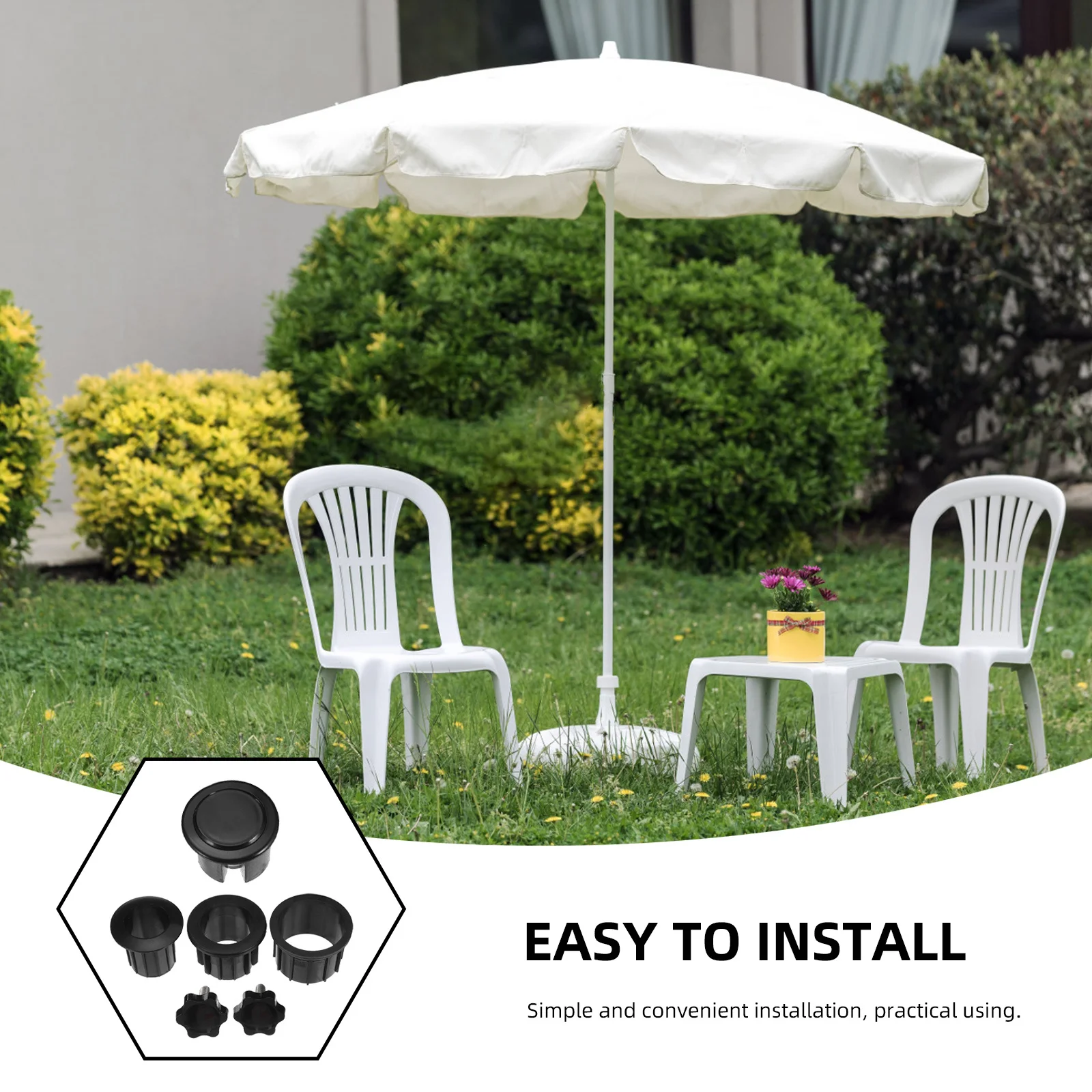 1 conjunto de peças de reposição para base solar: capa de suporte para guarda-chuva de pátio, inserção reforçada para buraco de mesa ao ar livre, poste de guarda-sol à prova de vento