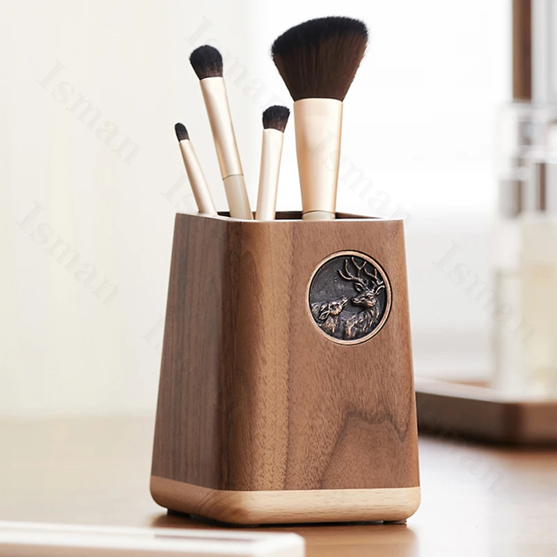 

Black Walnut Wooden Desk Organizer Pen Holder Nordic Office Desk Accessories Elk Relief Dresser Desktop Cosmetic Storage Box