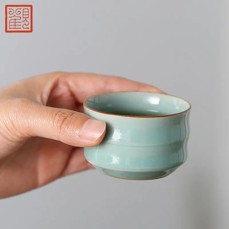 Guanfu Museum Longquan Pink Green Bamboo Joint Cup Tea Cup Kung Fu Tea Cup Ceramic Tea Set Master Cup Single Cup Guanfu Dudu Pro