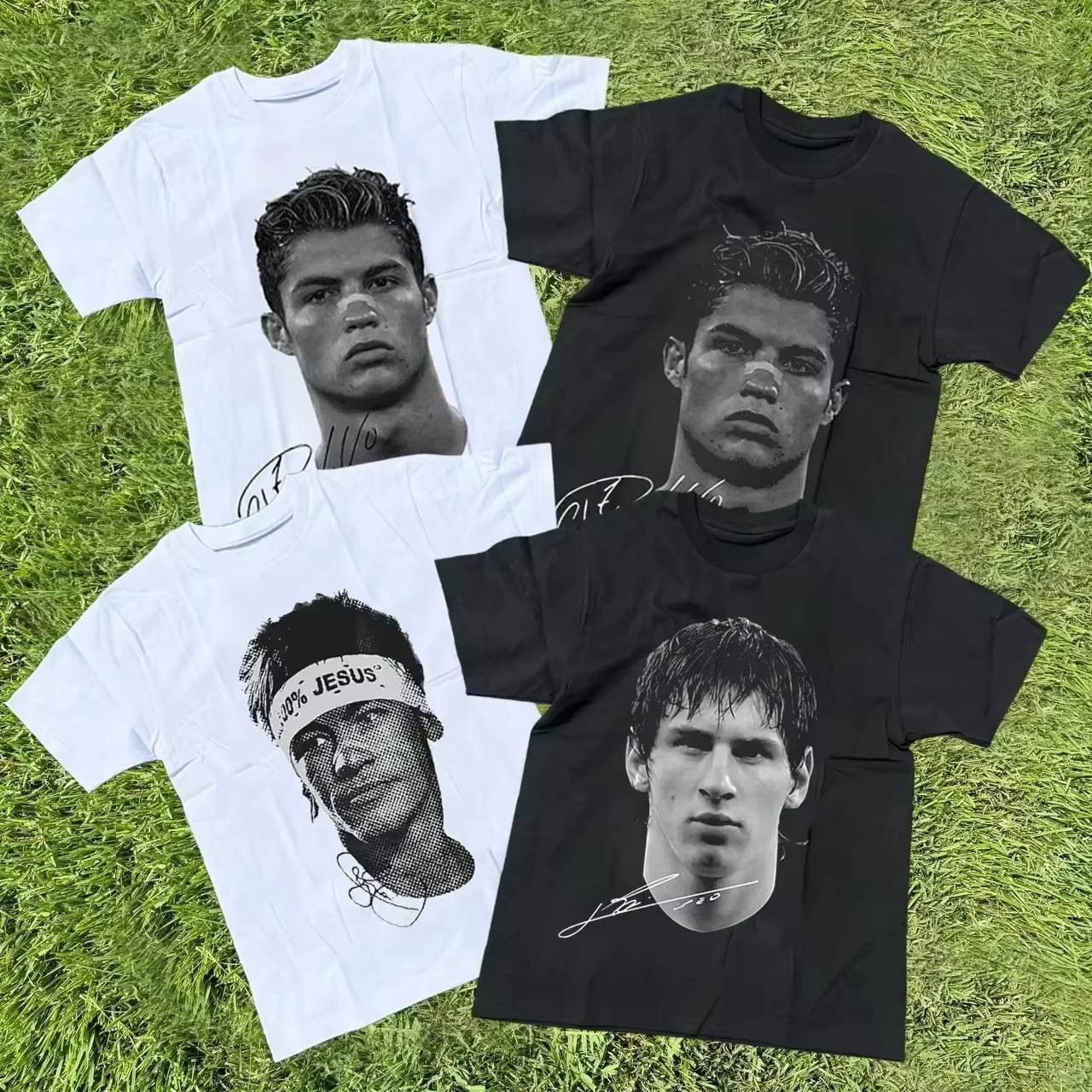 Camiseta con estampado de retrato de las superestrellas del fútbol Cristiano Ronaldo, Neymar, Lionel Messi, camiseta informal holgada de algodón para hombres y mujeres, camiseta de manga corta