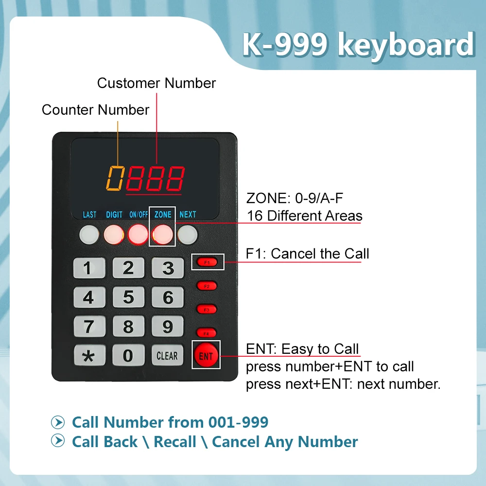 Ycall Pager Wireless Queue Number Calling System Management 2-Digit Turno Token Machine Keyboard for Restaurant Hospital Clinic