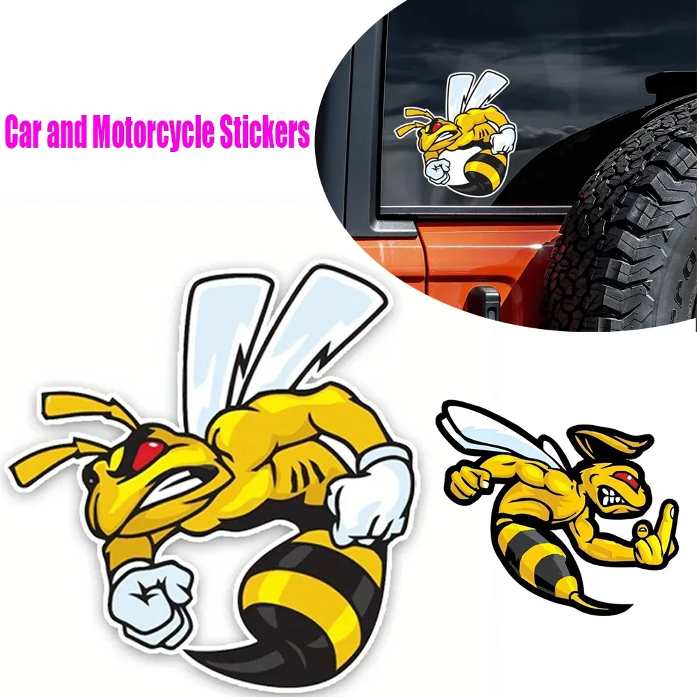 Bumblebee Inspired Waterproof Car Stickers Durable Pet Material Sun-Resistant Fun Cartoon Hornet Design For Exterior Decoration