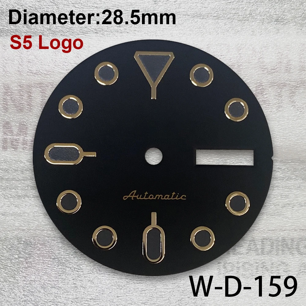 28.5mm S 5 Logo SKX007 Dial Fit NH36/4R36 Movement Green Luminous Black Matte Dual Calendar Dial Watch Modification Accessories